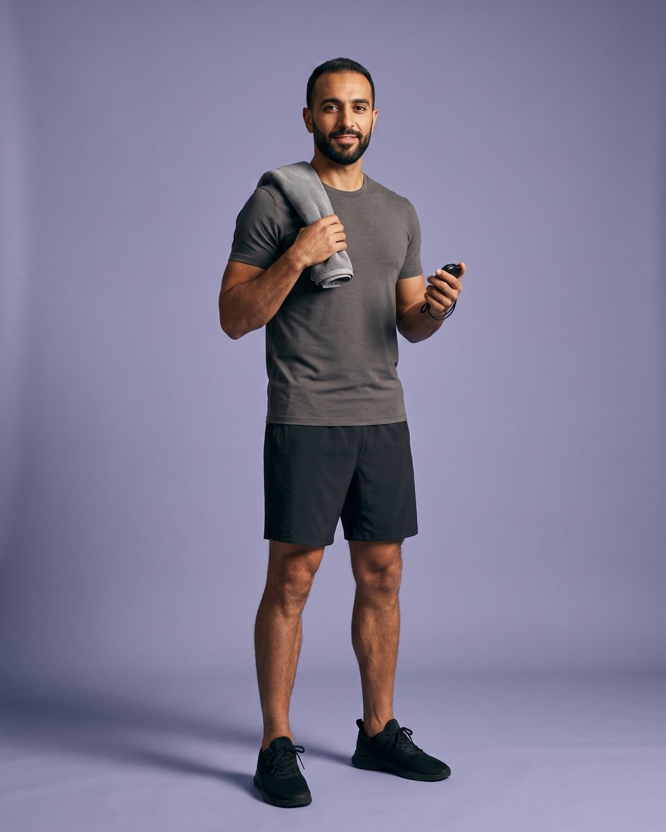A trainer with a towel and stopwatch